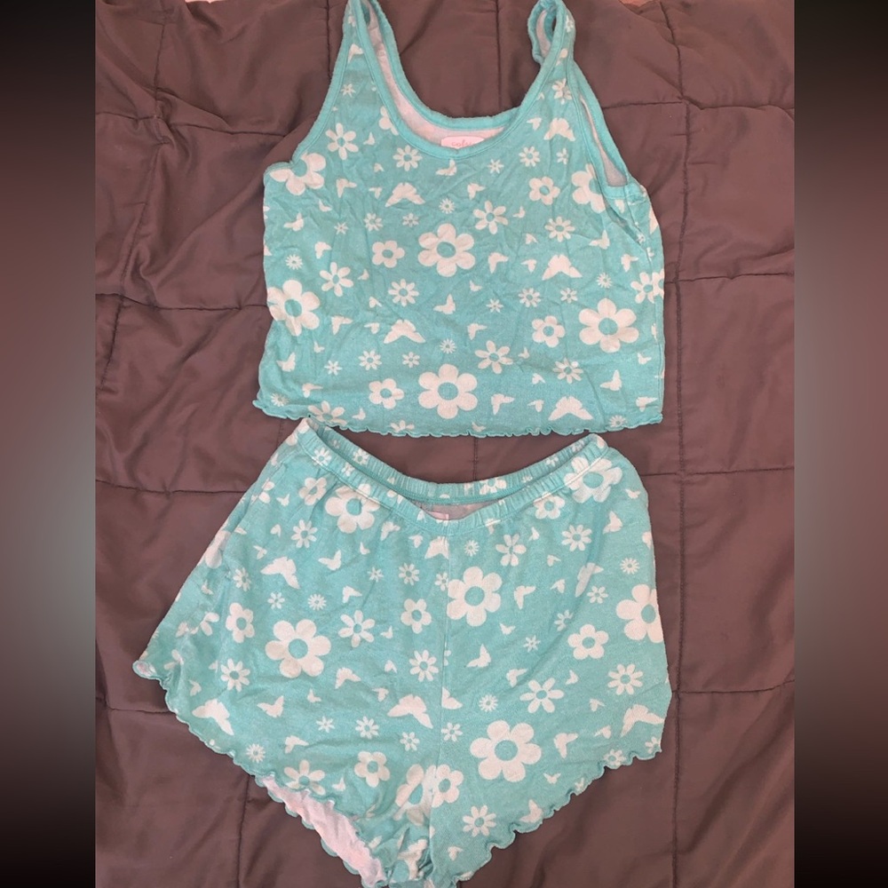 Colsie Floral Pajama Set - Light Blue and White